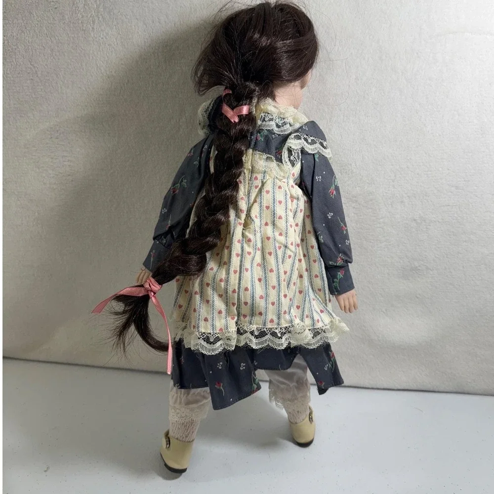 Doll House Porcelain Doll‎ VTG Blue Eyes Braided Hair Floral Dress